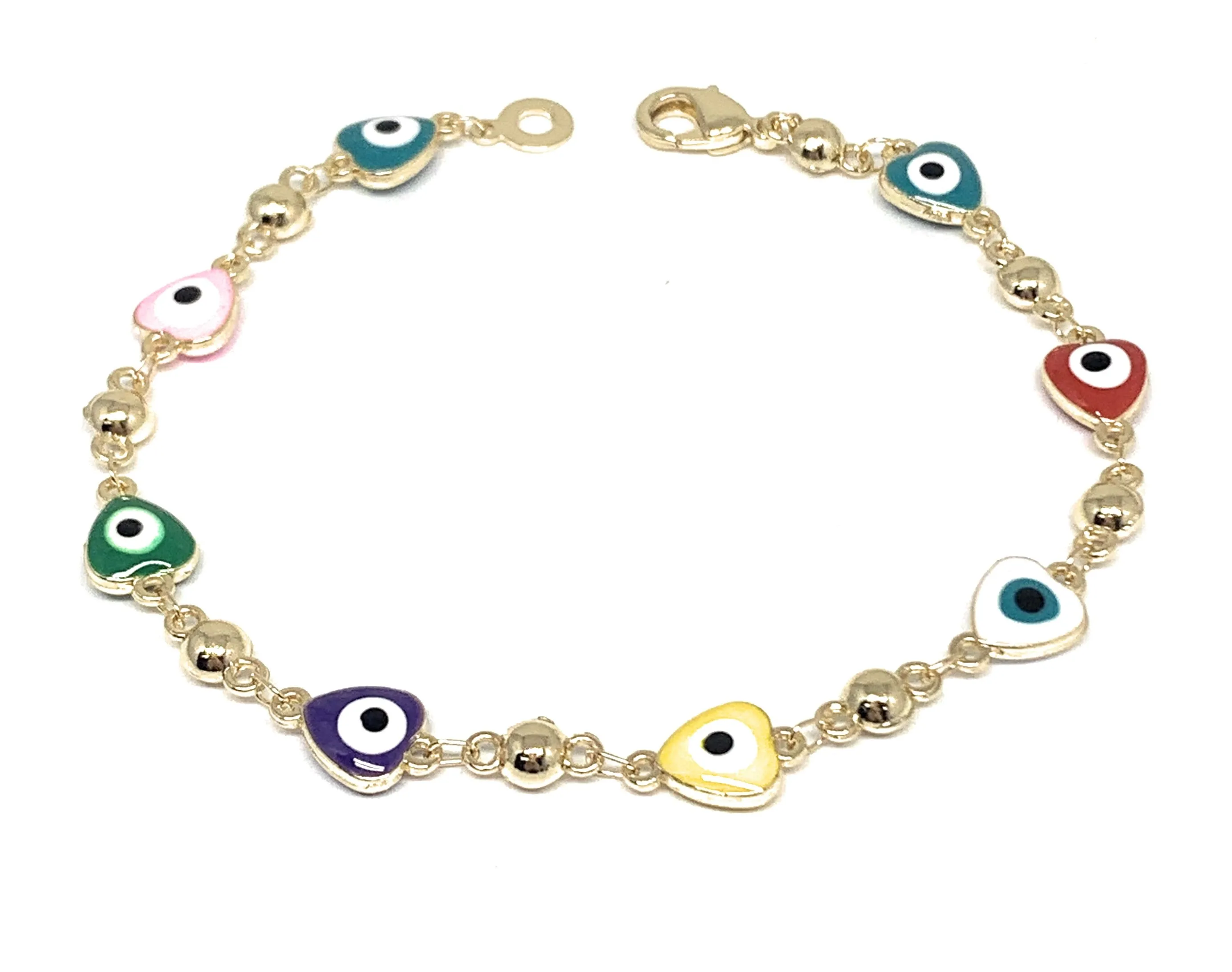 Gold Plated Evil Eye Multi-Color Bracelet 8.5 inch