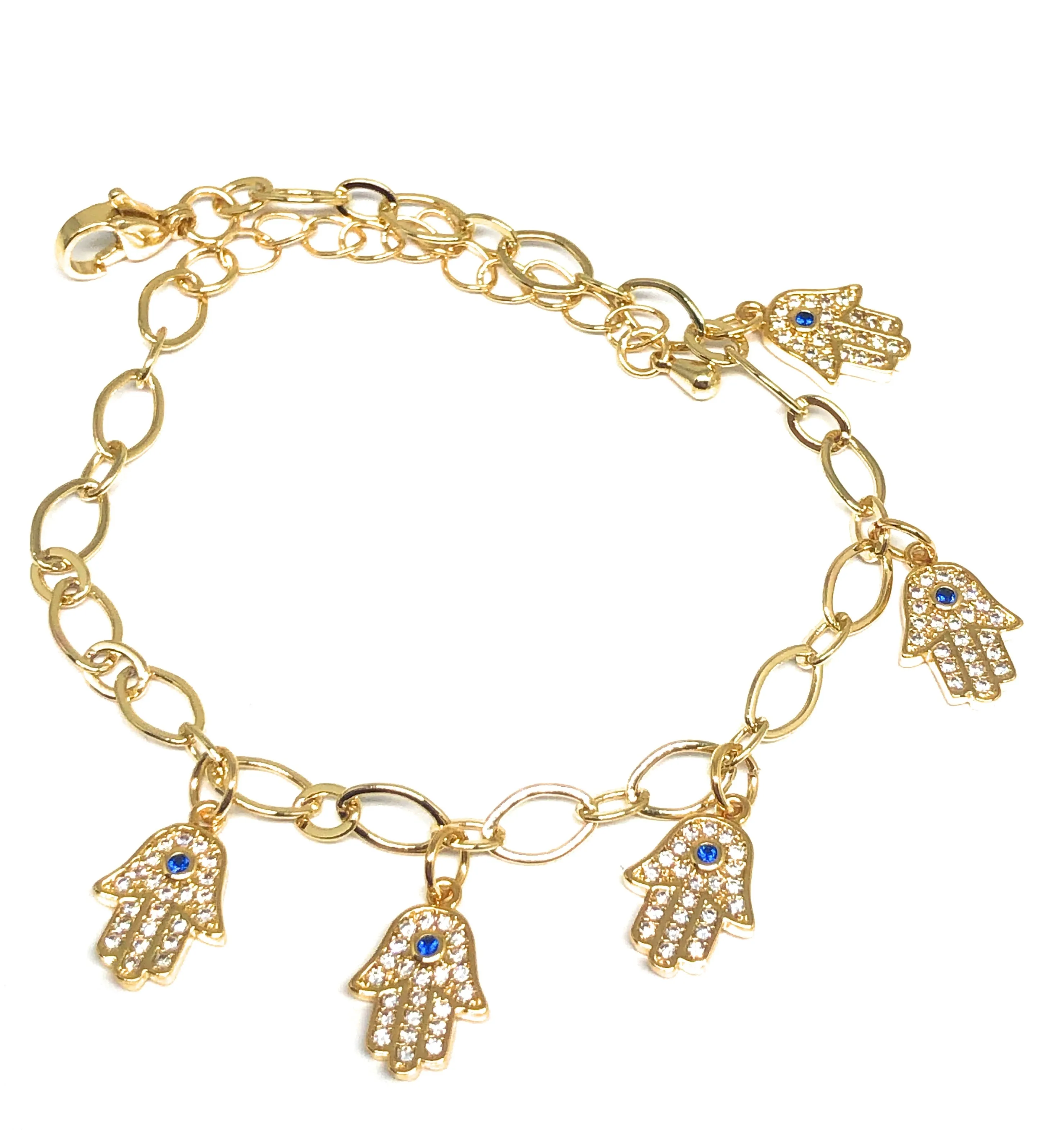 Gold Plated Hamsa Hands Protection Bracelet 8-10”