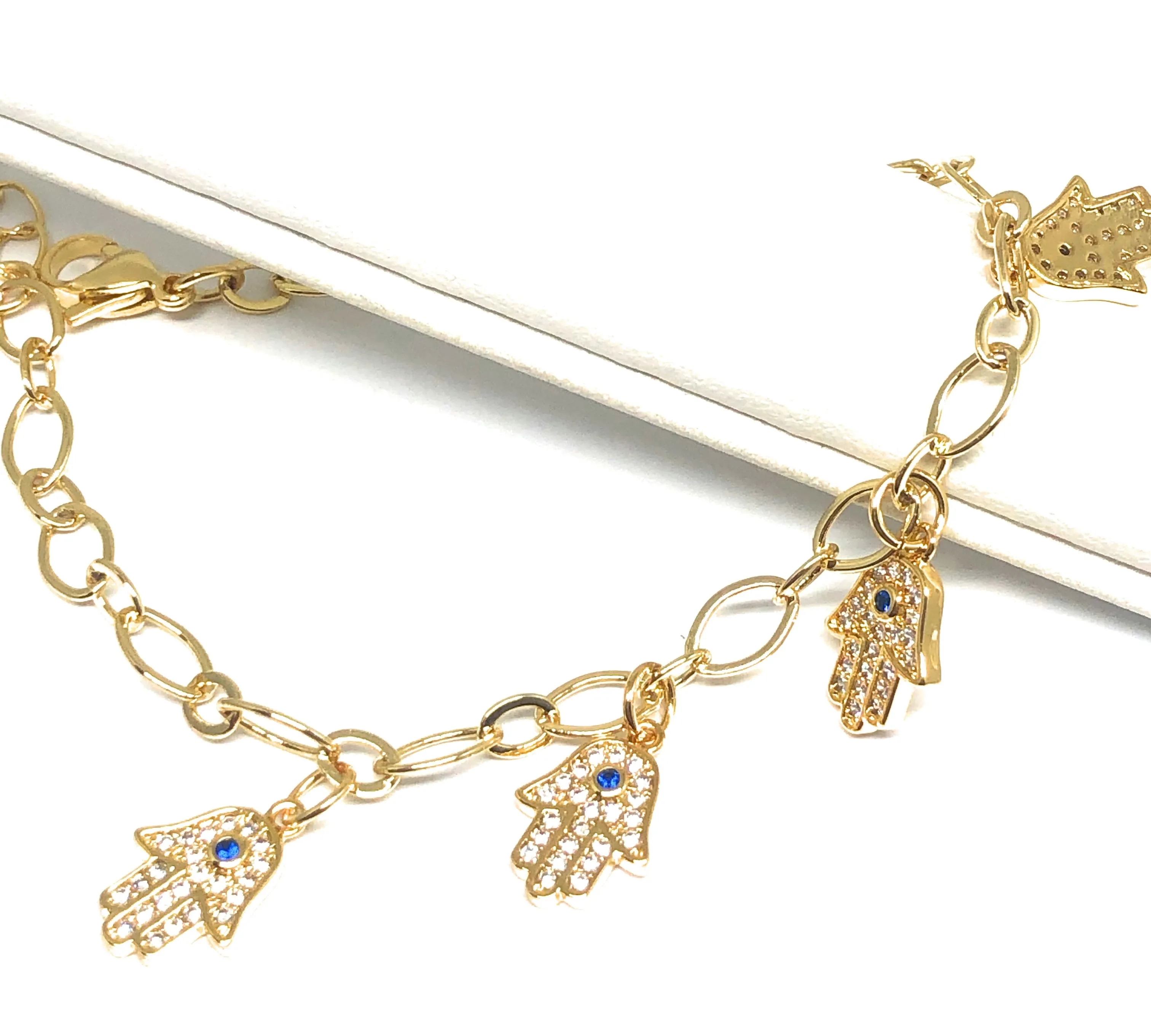 Gold Plated Hamsa Hands Protection Bracelet 8-10”