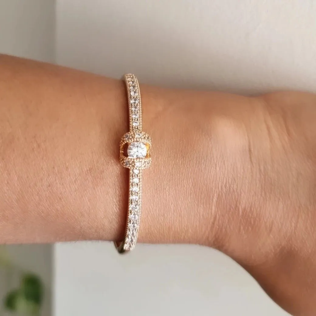 Gold Plated Hinged Bangle Bracelet