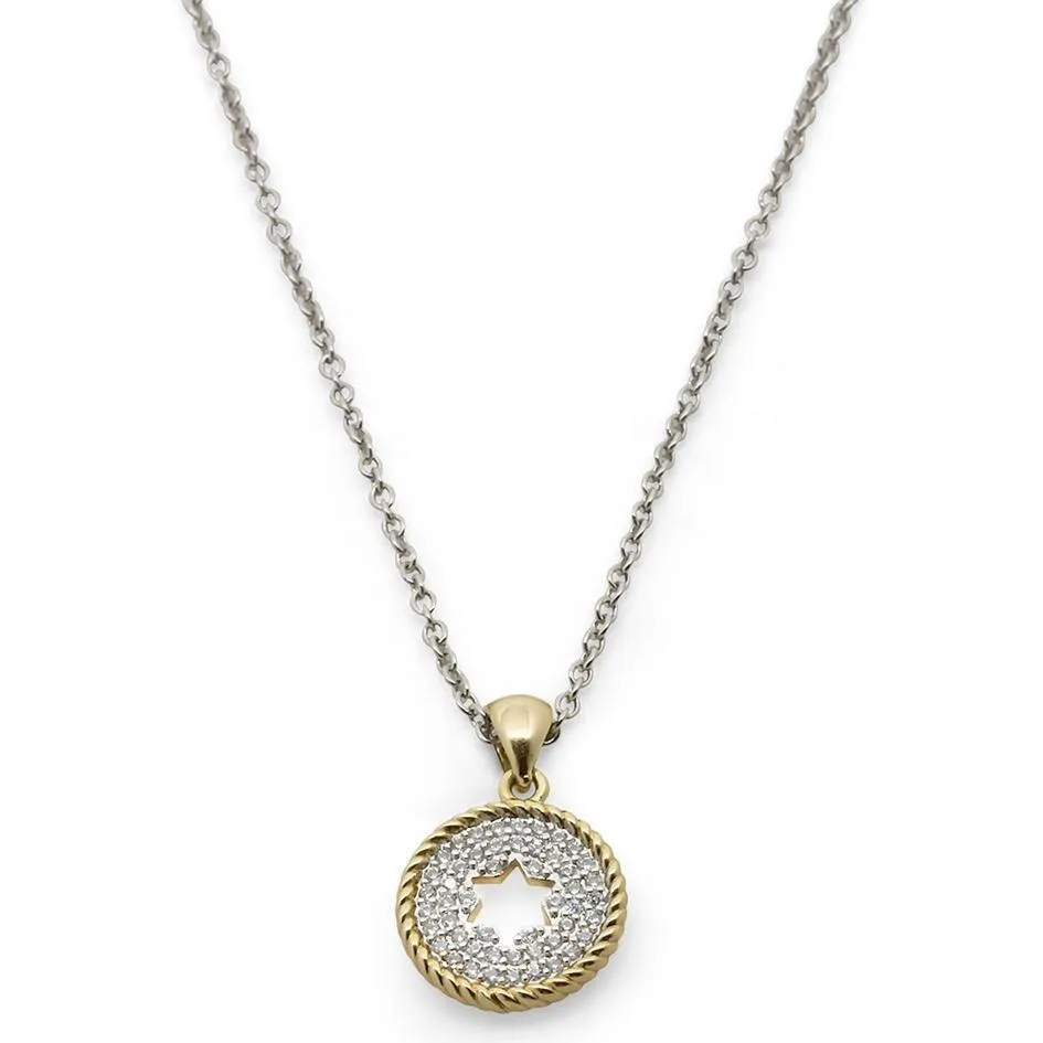 Gold Plated Necklace Circle Cubic Zirconia Pave Star Pendant