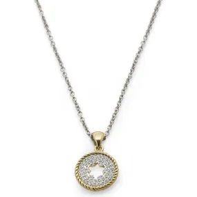 Gold Plated Necklace Circle Cubic Zirconia Pave Star Pendant