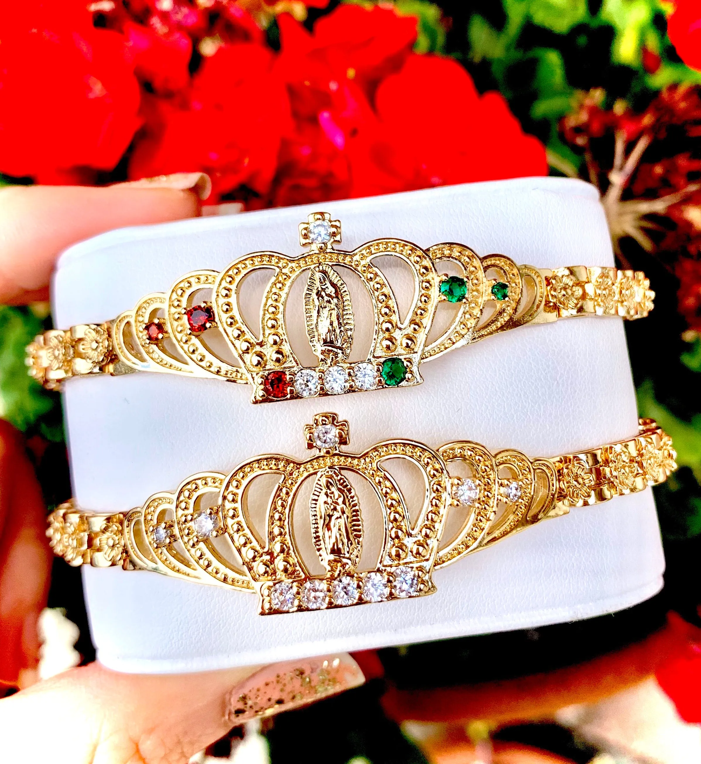 Gold Plated Virgin Mary Crown Bracelet Virgen De Guadalupe Pulsera 8