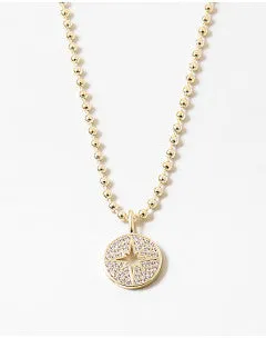 Gold Starburst Pendant Ball Chain Necklace