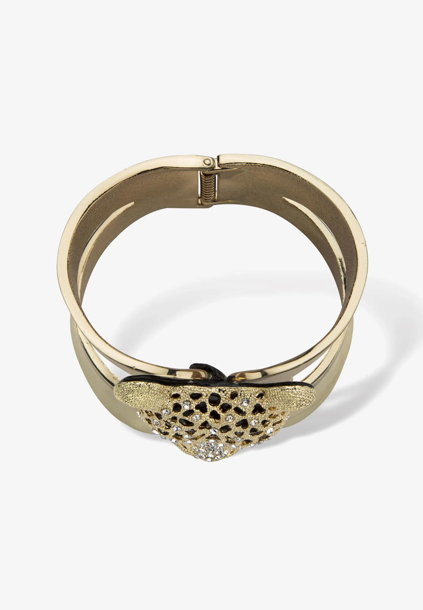 Goldtone Crystal Leopard Hinged Cuff Bangle Bracelet (50Mm)