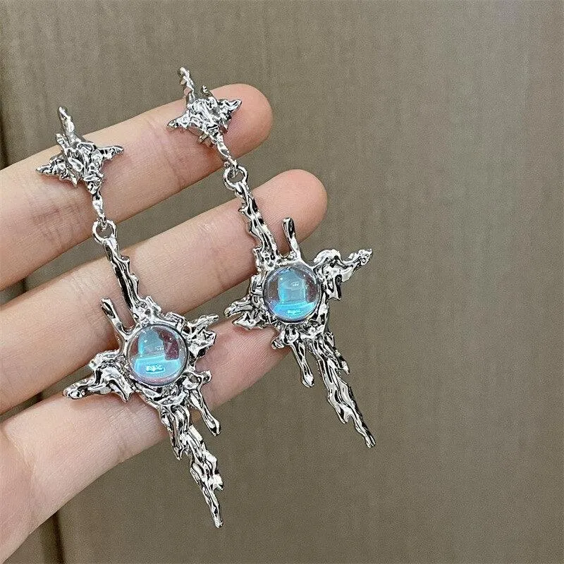 Gothic Irregular Star Stone Lava Geometric Moonstone Earrings