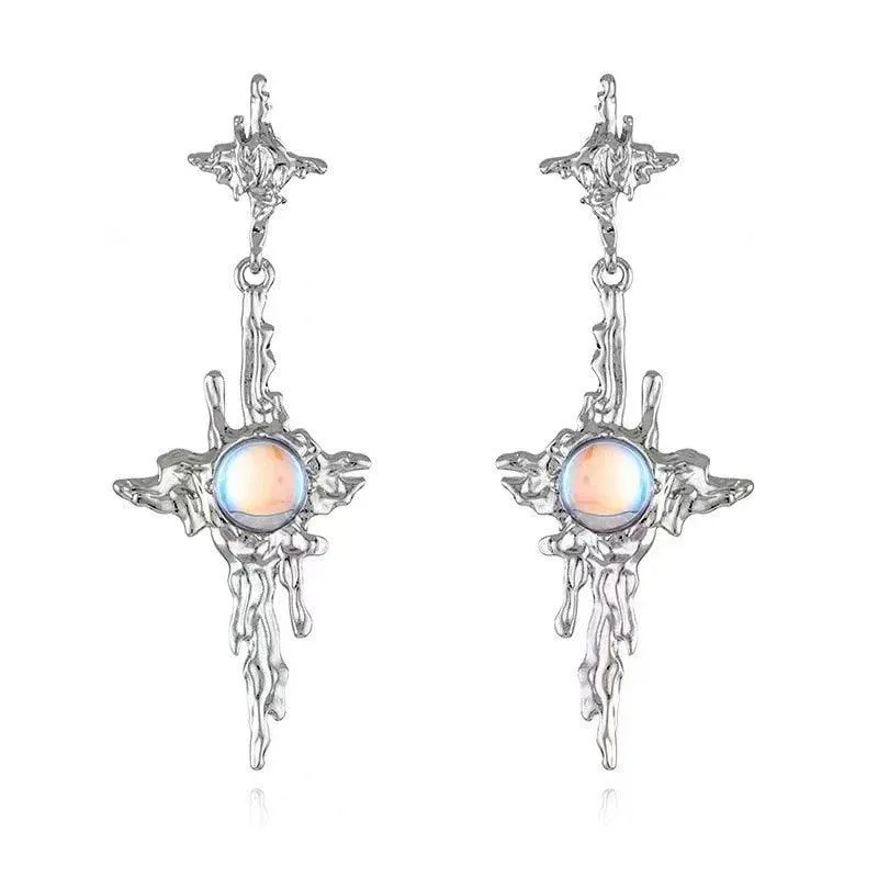 Gothic Irregular Star Stone Lava Geometric Moonstone Earrings