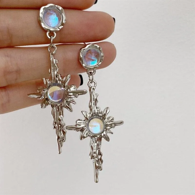 Gothic Irregular Star Stone Lava Geometric Moonstone Earrings