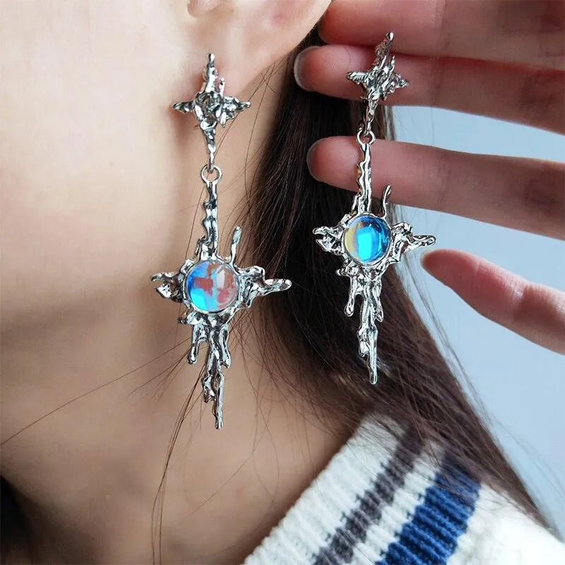 Gothic Irregular Star Stone Lava Geometric Moonstone Earrings