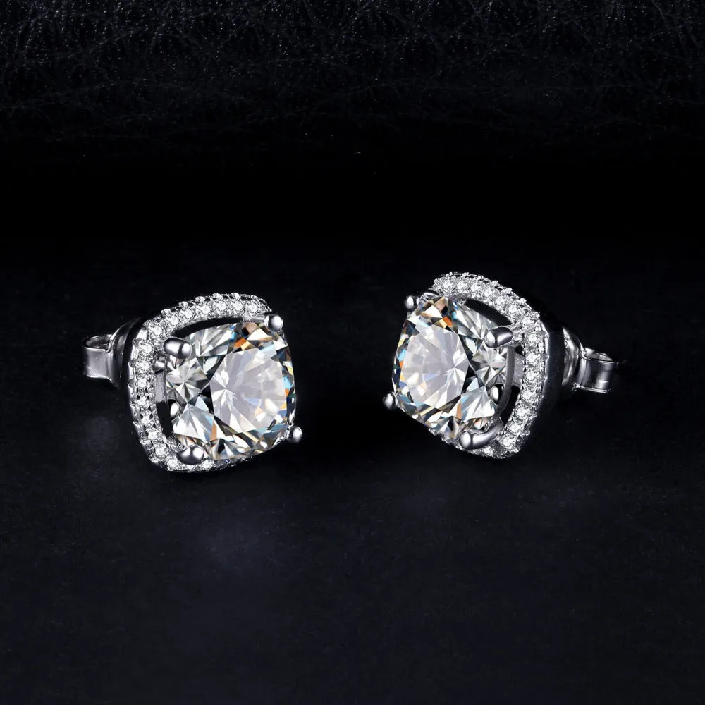 Halo Stud Earrings in 18K White Gold