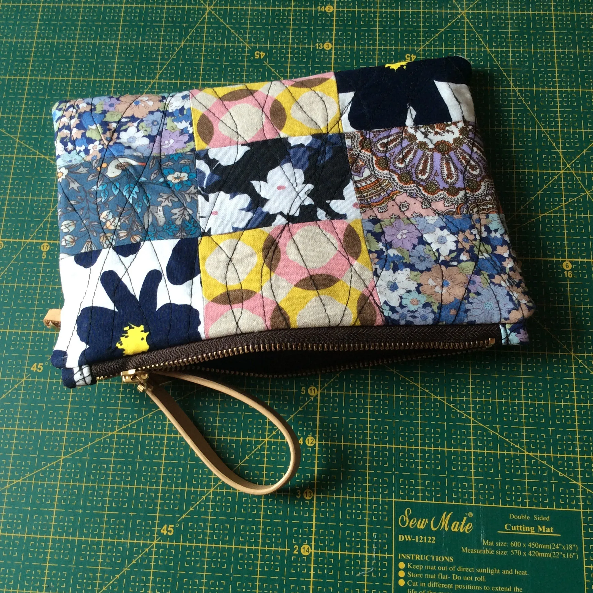 Handmade patchwork zipper wristlet