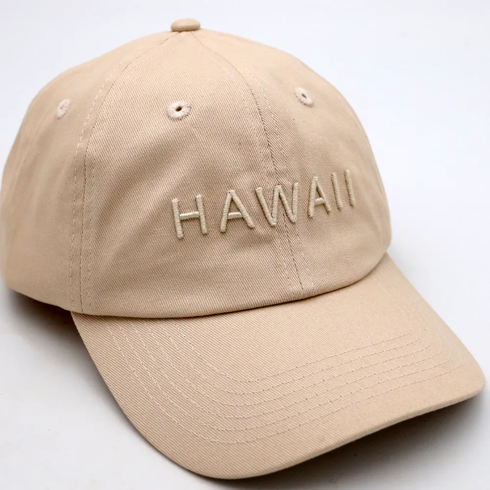 Hawaii Puff Embroidered Dad Hat - Beige