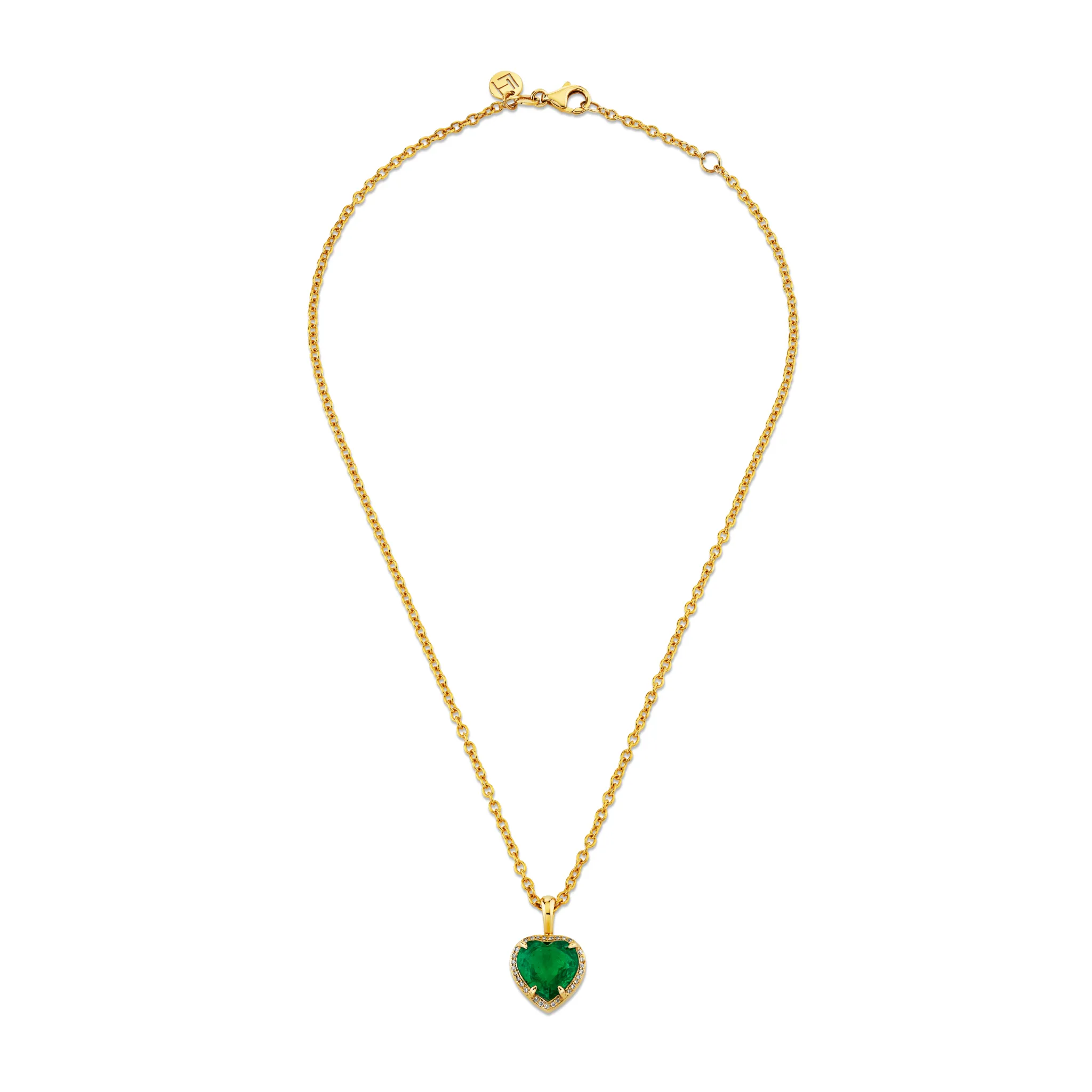 Heart Emerald Pendant w/ Full Pave Halo