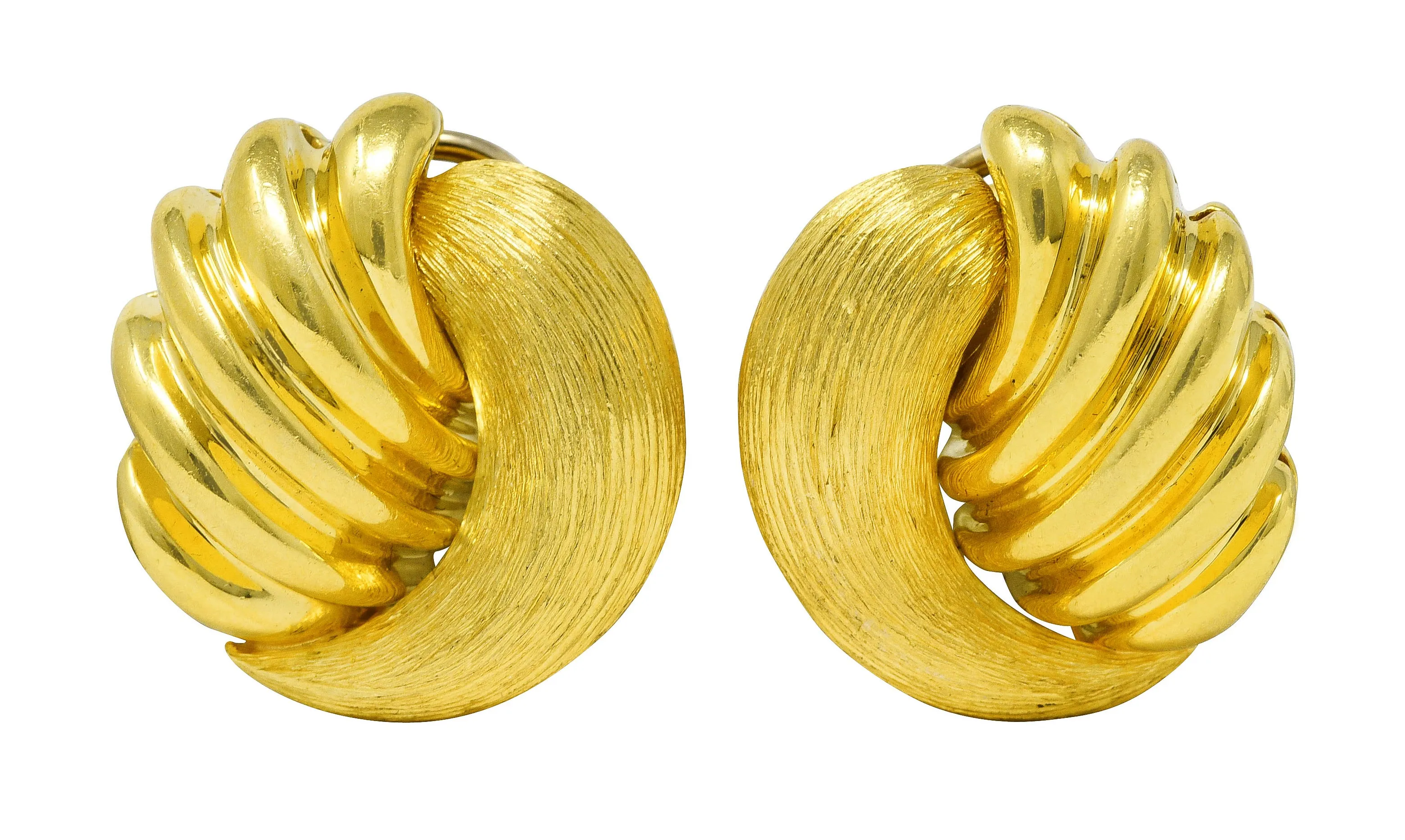 Henry Dunay Vintage 18 Karat Gold Brushed Sabi Contrast Ear-Clip Earrings