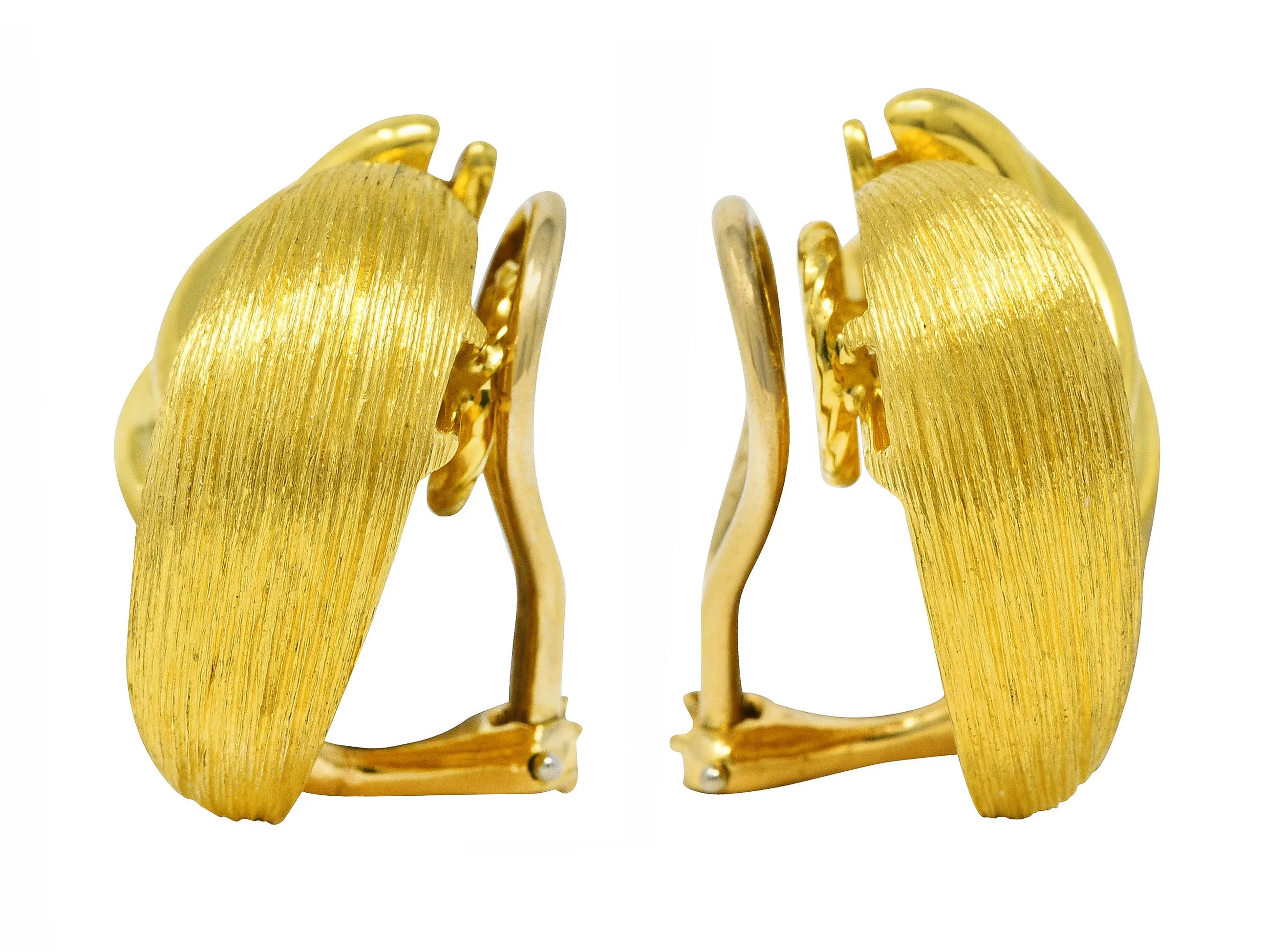 Henry Dunay Vintage 18 Karat Gold Brushed Sabi Contrast Ear-Clip Earrings