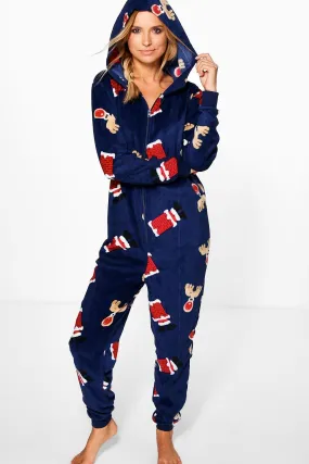 Hollie Christmas Novelty Print Fleece Onesie