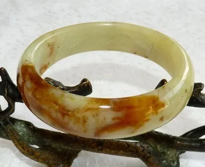 Honey Heals Chinese River Jade Natural Color Bangle Bracelet 59mm (NJ2535)