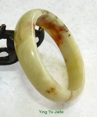 Honey Heals Chinese River Jade Natural Color Bangle Bracelet 59mm (NJ2535)