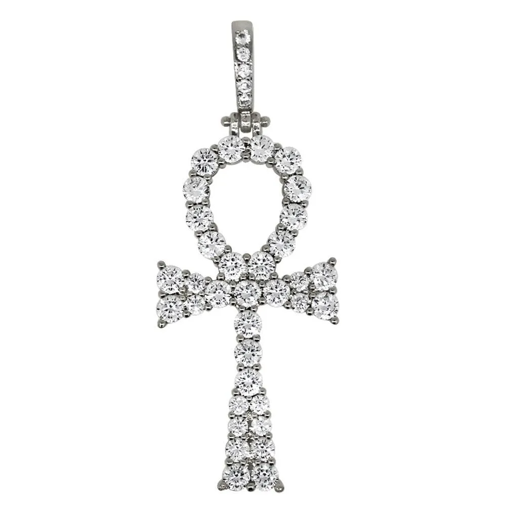 Hot Ankh Bling Bling CZ Cross in Rhodium