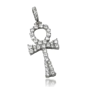 Hot Ankh Bling Bling CZ Cross in Rhodium