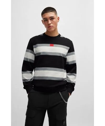 Hugo Cotton sweatshirt with block stripes and red logo label