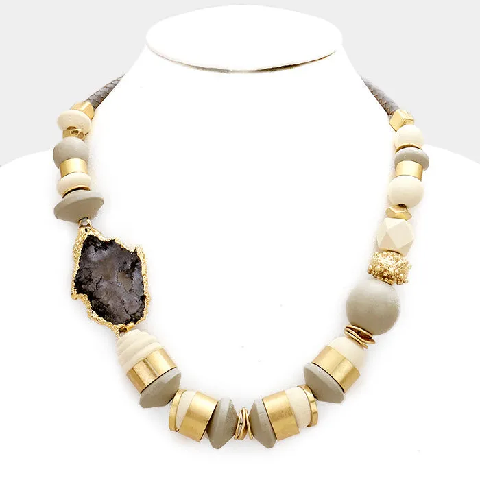 iLLASPARKZ Beaded Brass Natural Druzy Stone Necklace