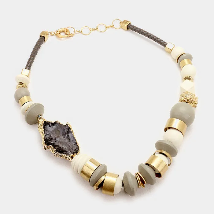 iLLASPARKZ Beaded Brass Natural Druzy Stone Necklace