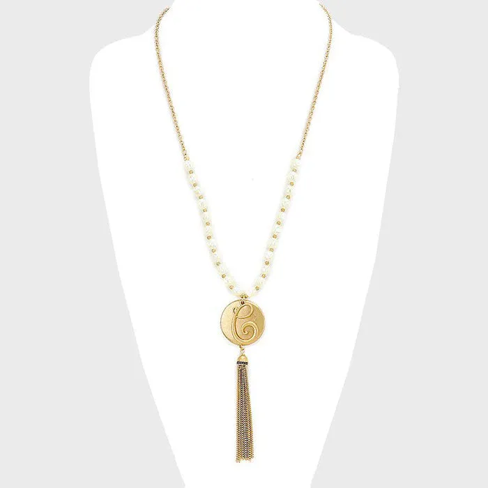 iLLASPARKZ 'C' MONOGRAM TASSEL DROP NECKLACE