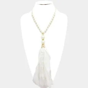 iLLASPARKZ Chiffon tassel pendant & pearl beaded necklace