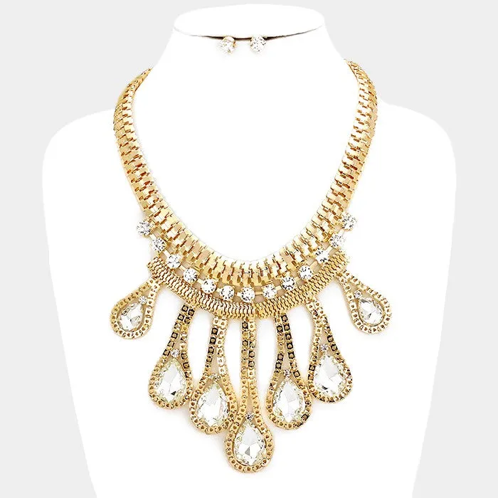 iLLASPARKZ Chunky crystal teardrop embellished mmetal mesh bib necklace