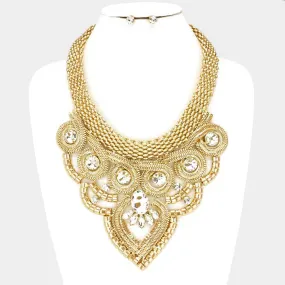 iLLASPARKZ Chunky glass crystal embellished metal mesh bib necklace