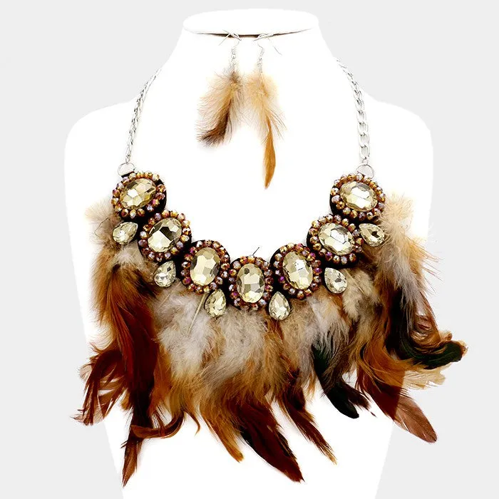 iLLASPARKZ Crystal embellished feather bib necklace