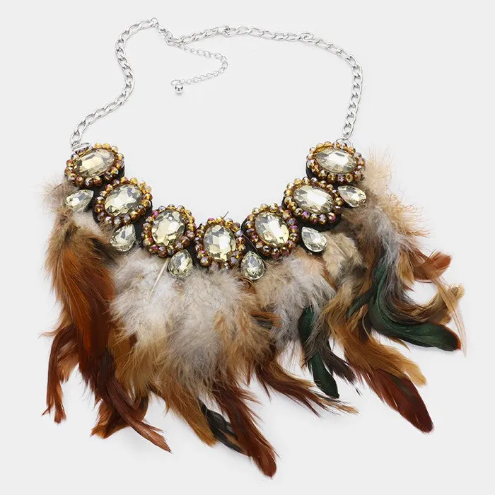 iLLASPARKZ Crystal embellished feather bib necklace