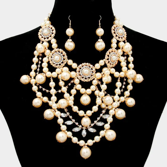 iLLASPARKZ Crystal embellished pearl art deco bib necklace