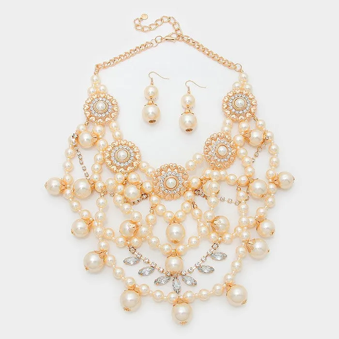 iLLASPARKZ Crystal embellished pearl art deco bib necklace