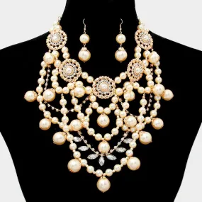 iLLASPARKZ Crystal embellished pearl art deco bib necklace