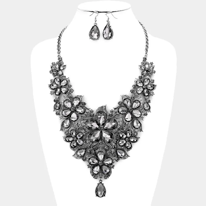 iLLASPARKZ Crystal rhinestone flower statement bib necklace