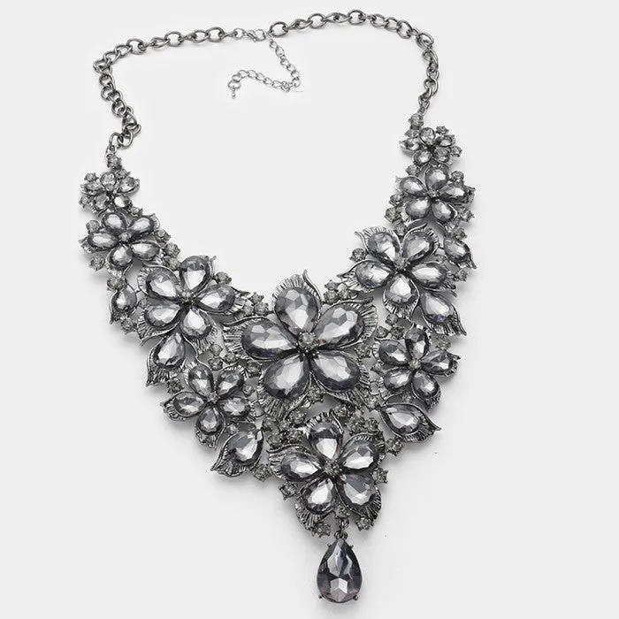 iLLASPARKZ Crystal rhinestone flower statement bib necklace