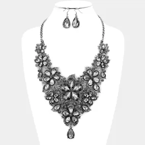 iLLASPARKZ Crystal rhinestone flower statement bib necklace