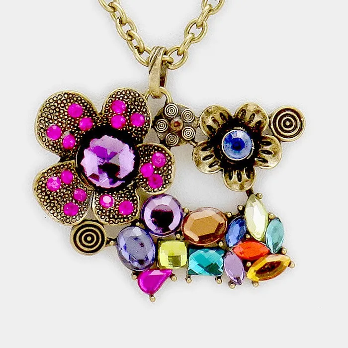 iLLASPARKZ Double flower & crystal pendant necklace