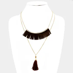 iLLASPARKZ Double layer faux suede fringe bar & thread tassel pendant necklace