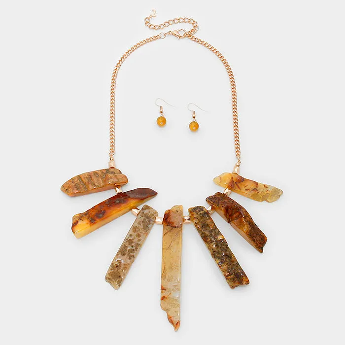 iLLASPARKZ Earthy marble stone fan bib necklace