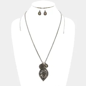 iLLASPARKZ Embossed Pave Rhinestone Flower with Disc & Teardrop Necklace