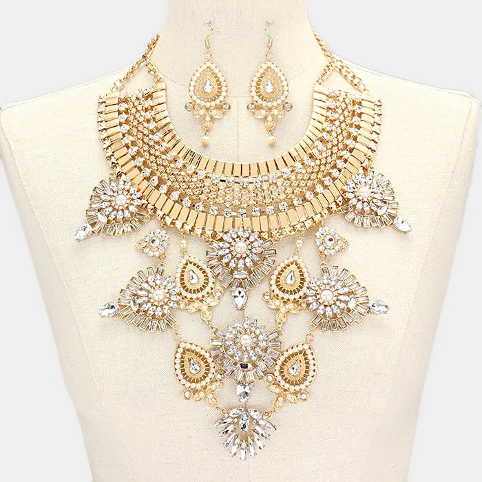 iLLASPARKZ Glass crystal & pearl statement bib necklace