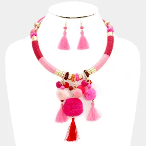 iLLASPARKZ Pom pom & tassel charm thread bar necklace