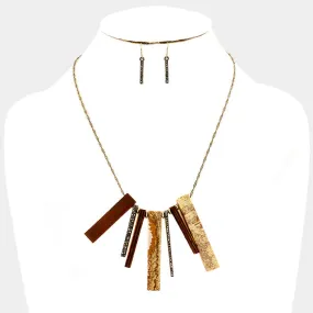 iLLASPARKZ Rhinestone Rectangular Bead Wood Bar Statement Necklace