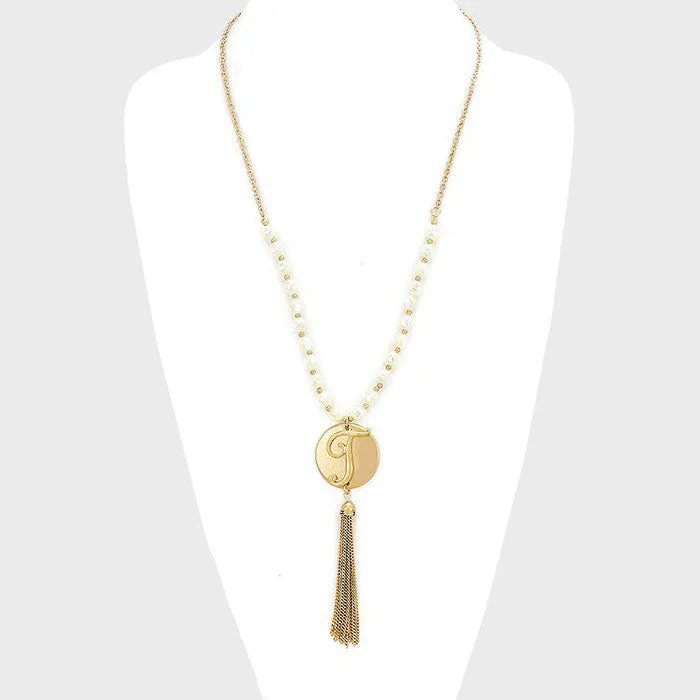 iLLASPARKZ 'T' MONOGRAM TASSEL DROP NECKLACE