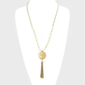 iLLASPARKZ 'T' MONOGRAM TASSEL DROP NECKLACE