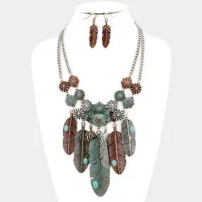 iLLASPARKZ Tribal feather fringe bib necklace