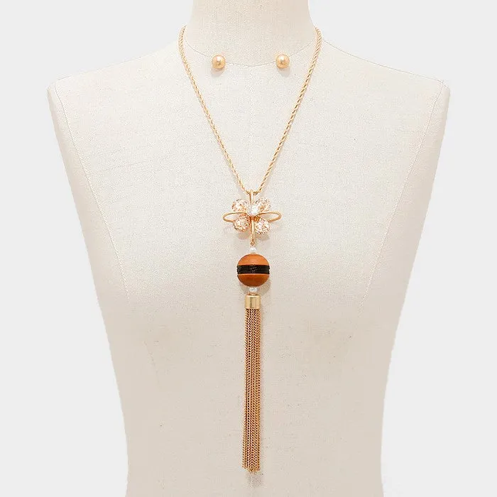 iLLASPARKZ Wooden ball & metal chain tassel drop necklace